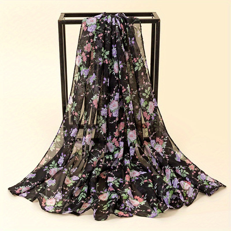 Floral Print Chiffon Shawl Scarf Wrap for Travel Beach