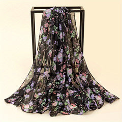 Floral Print Chiffon Shawl Scarf Wrap for Travel Beach