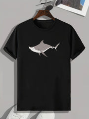 Cartoon Shark Pattern Print Men's Comfy Sports T shirt