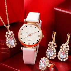 5pcs Junior High School Students Digital Leather Quartz Wrist Watch Set