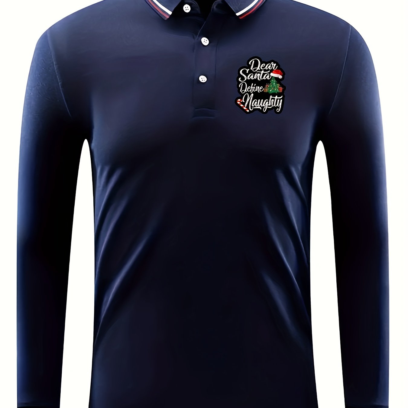 Men's Long Sleeve Polo Shirt - Dear Santa Deline Naughty