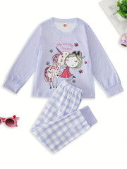 2pcs Toddler Girls Bunny Top & Floral Trousers Pajama Set