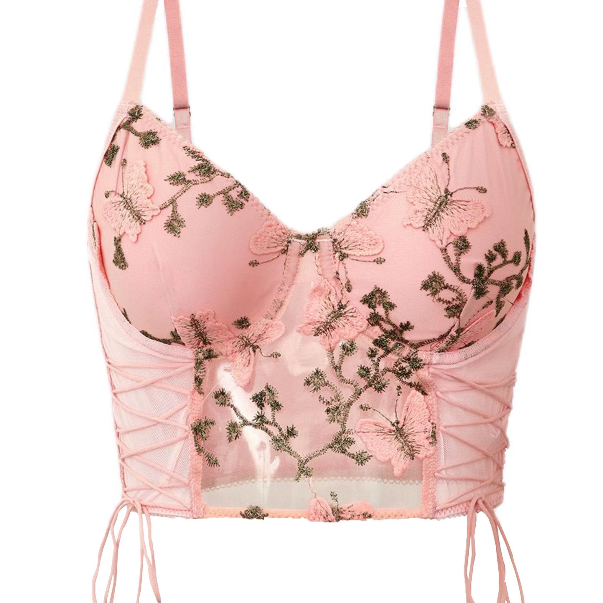Women's Butterfly Embroidery Mesh Lingerie Set With Underwire