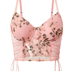 Women's Butterfly Embroidery Mesh Lingerie Set With Underwire