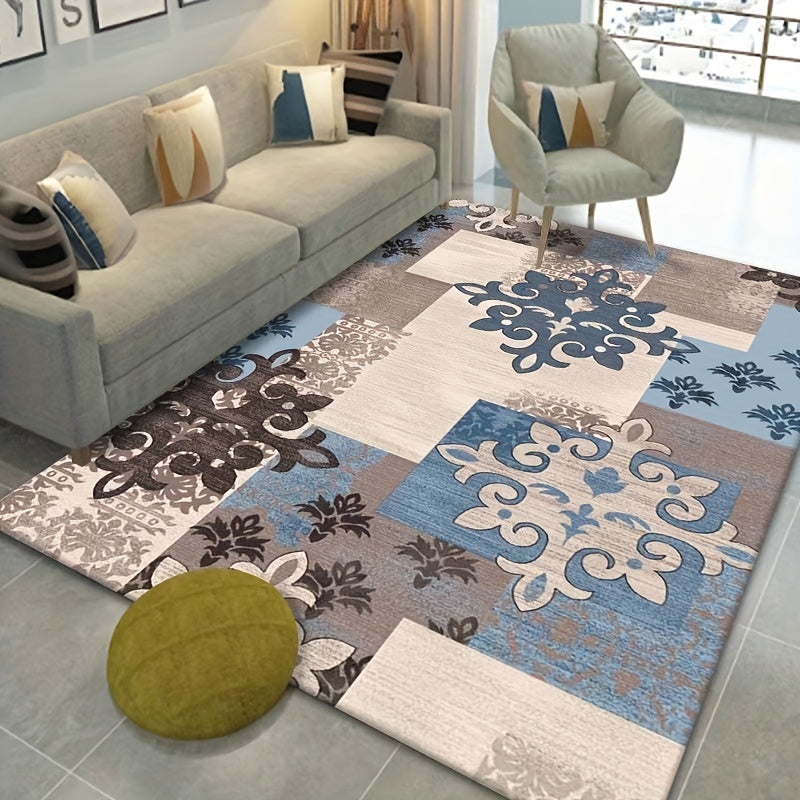 Contemporary Floral Area Rug Non-slip Soft Polyester Carpet