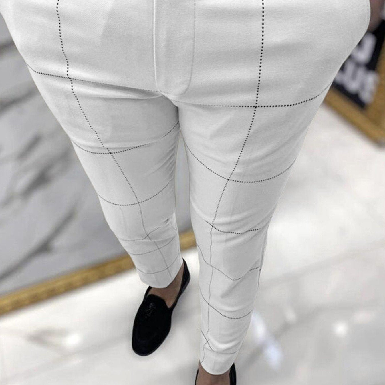 Men's Plaid Slim Fit Dress Pants Stretch Skinny Leg Long Trousers