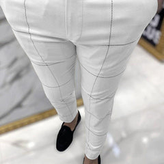 Men's Plaid Slim Fit Dress Pants Stretch Skinny Leg Long Trousers