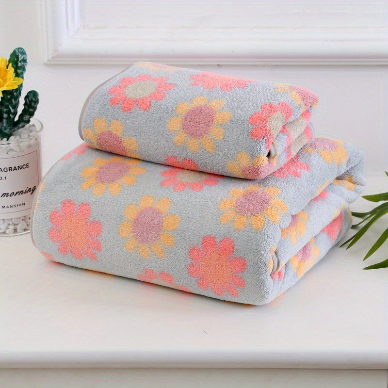 Flower Pattern Towel Set Soft Hand & Bath Towel Absorbent for Bathroom