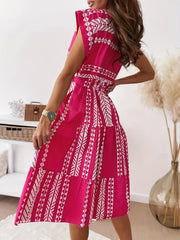 Ethnic Print Cap Sleeve Dress Crew Neck Midi Dress Women's Clothing