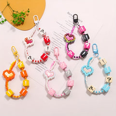 Heart Keychain Bead Lanyard Phone Case Cord