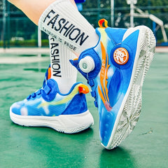 Boys High Top Basketball Shoes with Rotating Buckle