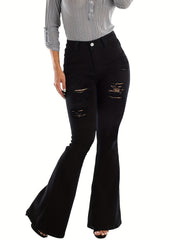 High Waist Ripped Skinny Jeans Distressed Wide Leg Denim Pants