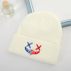Embroidered Slouchy Knit Beanie Hat Winter Skull Cap Soft Stocking Hat