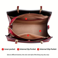 Wine Red Cowhide Tote Bag Zip Closure Vegan Leather