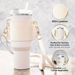 Adjustable Shoulder Strap PU Leather Water Bottle Sleeve for Hiking