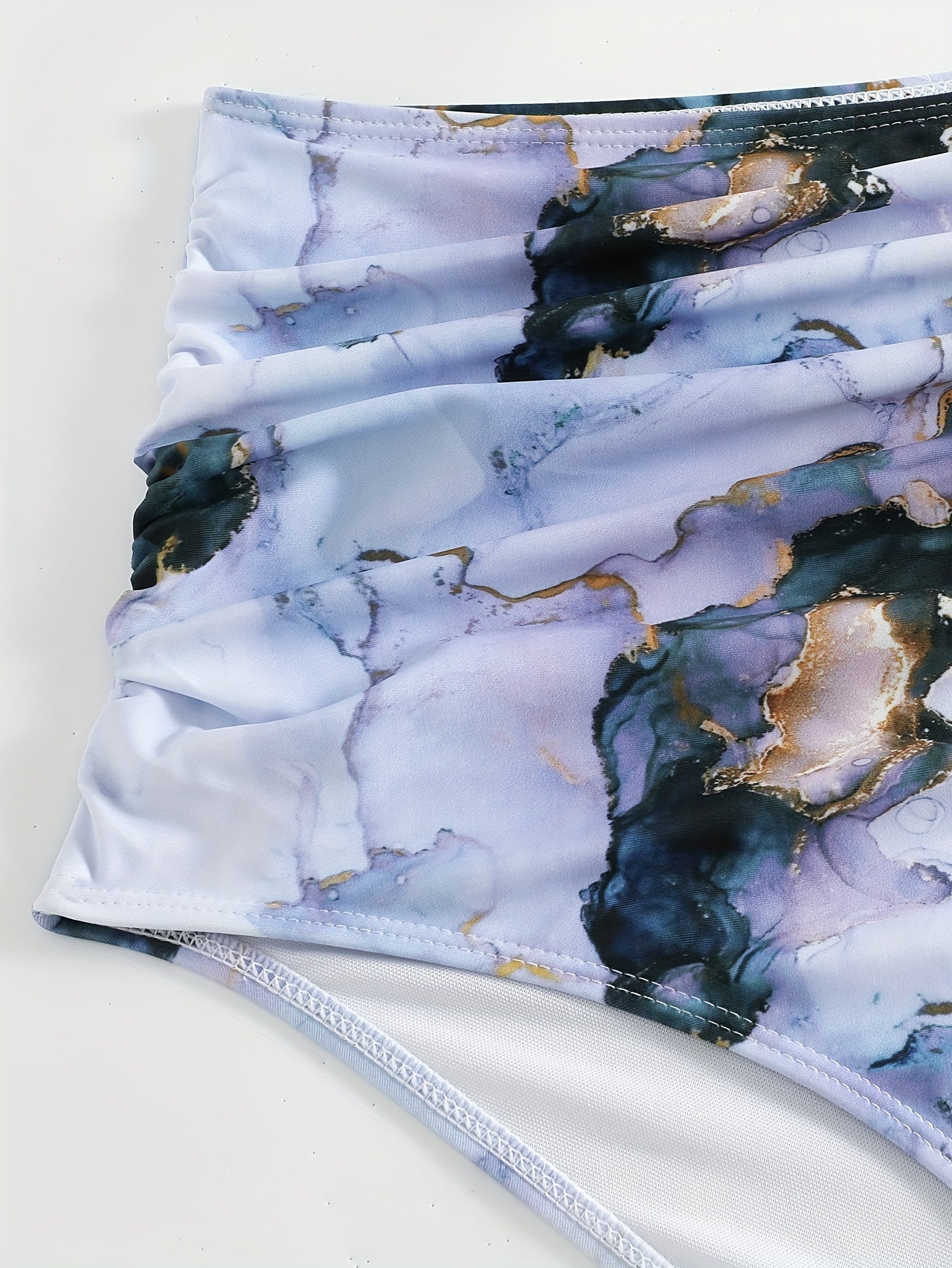 Glitter Marble Print High Waisted Swim Panty