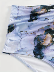 Glitter Marble Print High Waisted Swim Panty