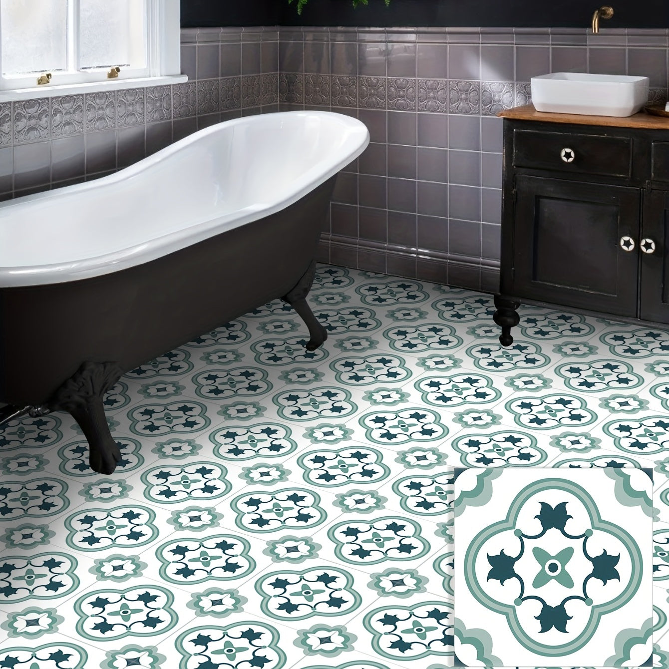 9pcs Moroccan Floor Tile Sticker PVC Waterproof Vinyl Matte for Living Room