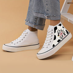 Cow Print Heighten Chunky Canvas Sneakers Classic Skate Shoes