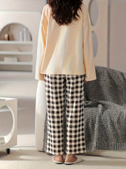 Plaid Print Pajama Set Long Sleeve Top & Pants