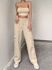 Vintage High Waist Cargo Pants Wide Legs Flap Pockets