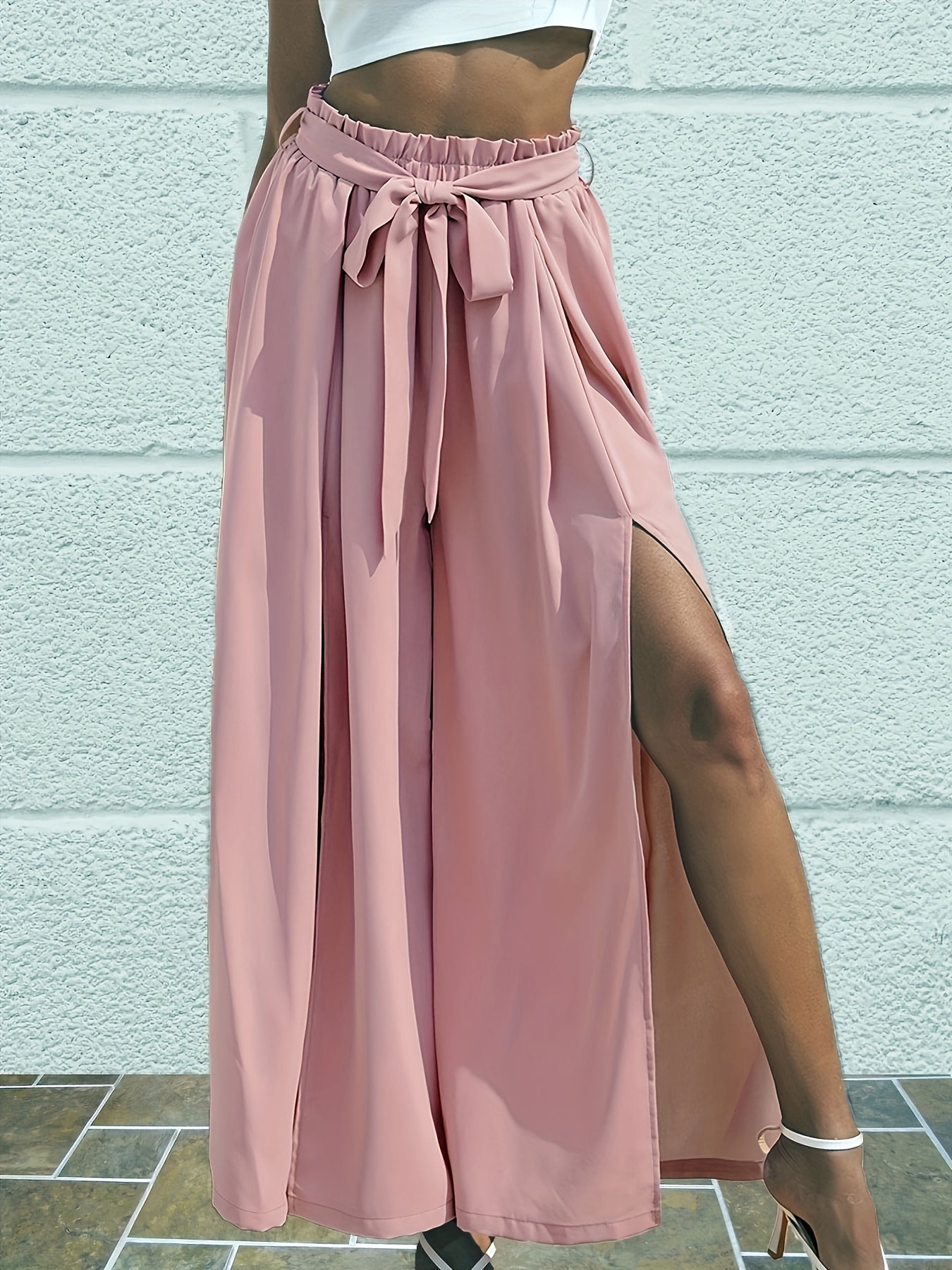 Wide Leg Pants High Waist Vacation Solid Summer Pants