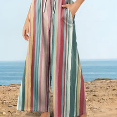 Casual Pants Women's Plus Stripe Wide Leg Trousers