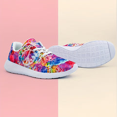 Peace And Flower Print Soft Running Shoes Casual Outdoor Sneakers