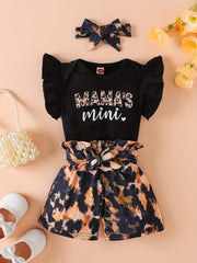 Baby Girls Sleeveless Top with MAMA'S Mini Print and Leopard Print Bow