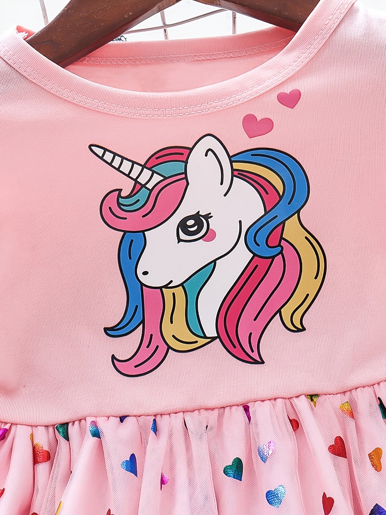Girls Unicorn Sequins Heart Tulle Patchwork Dress