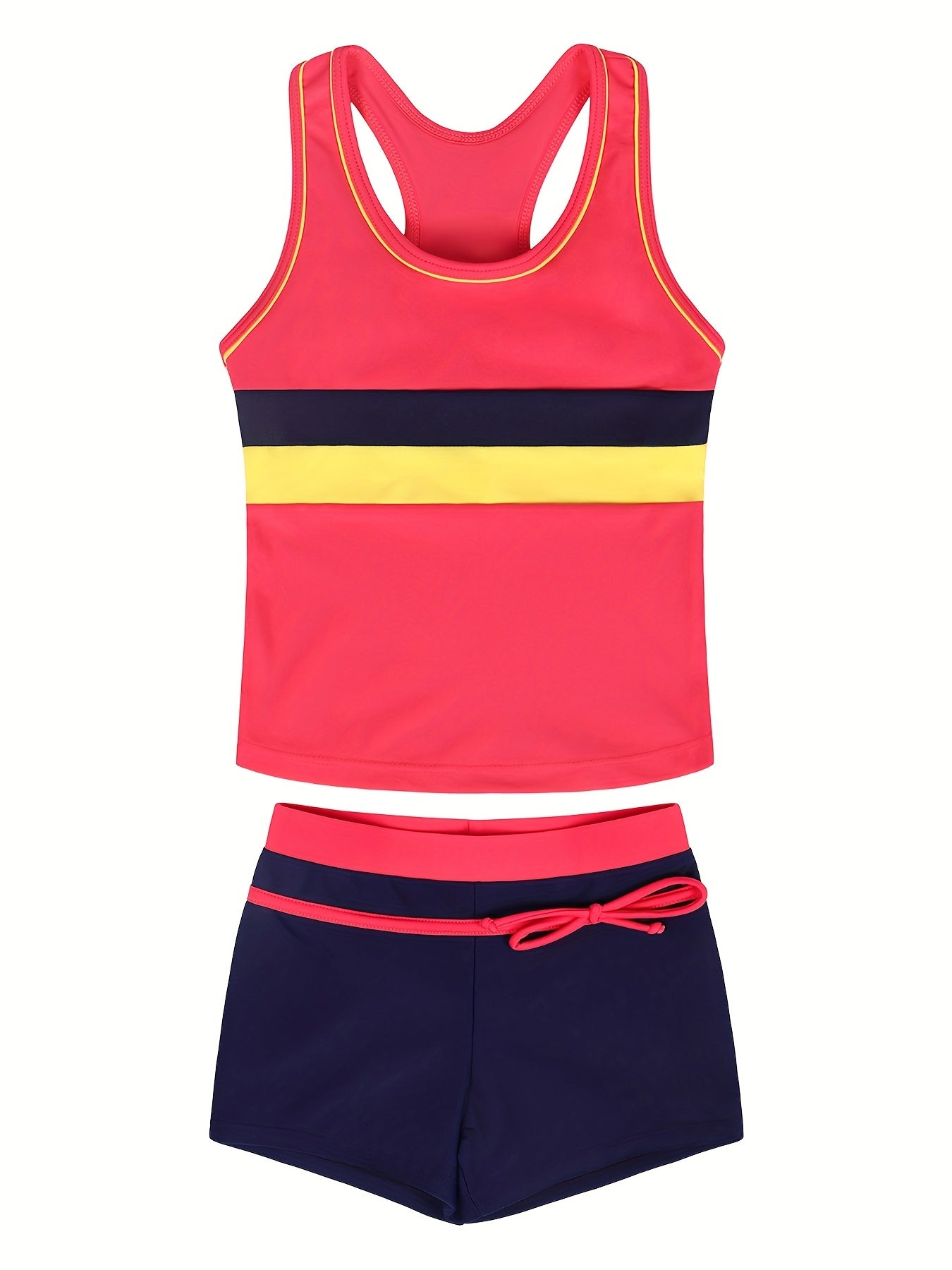 2pcs Toddler Girls Bikini Tankini Swimsuit Stripe Racer Back Tank Top & Bottoms
