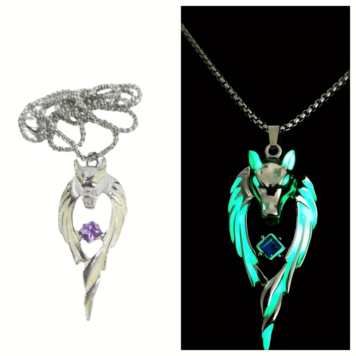 Night Glow Wolf Necklace Pendant Stainless Steel Animal Totem Jewelry