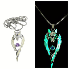 Night Glow Wolf Necklace Pendant Stainless Steel Animal Totem Jewelry