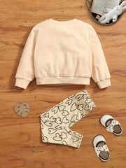 Toddler Girl's Heart Print 2pcs Set Sweatshirt & Sweatpants
