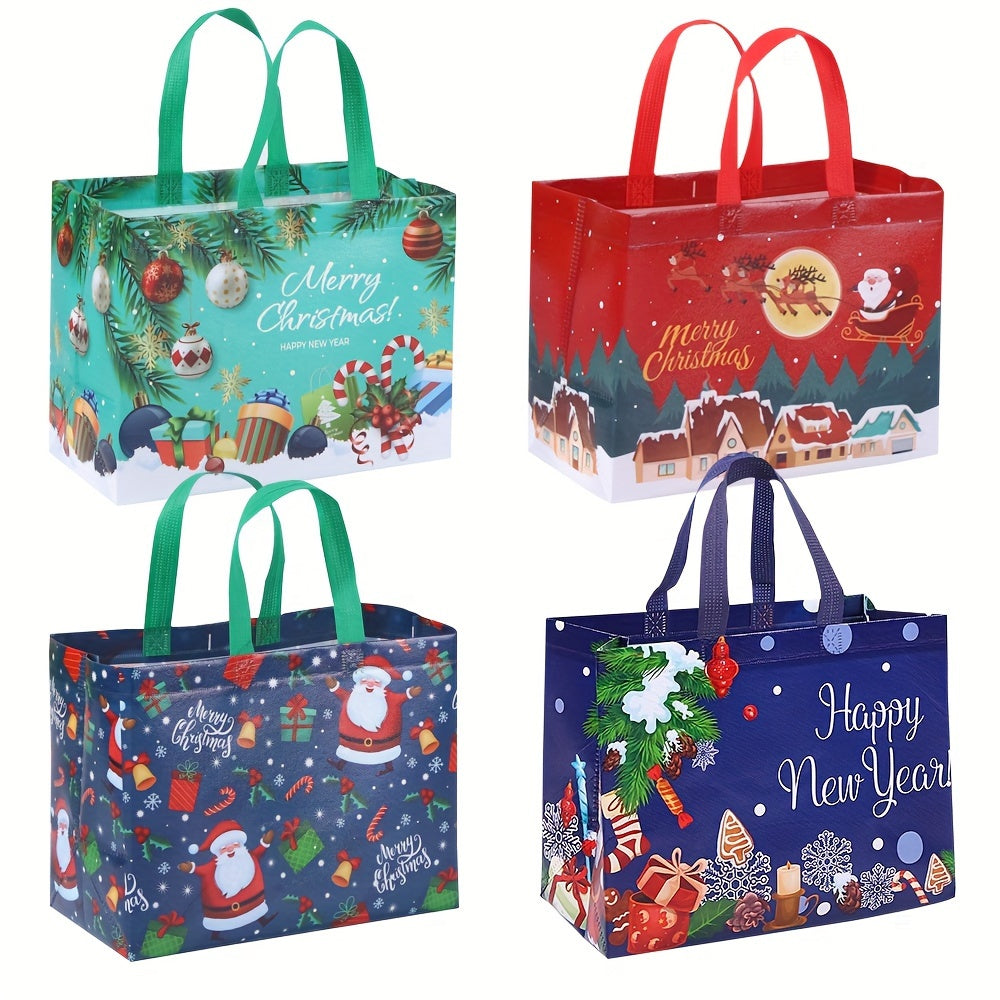 4pcs Gilding Christmas Gift Bags With Handles, Reusable Grocery Bags