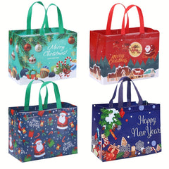 4pcs Gilding Christmas Gift Bags With Handles, Reusable Grocery Bags