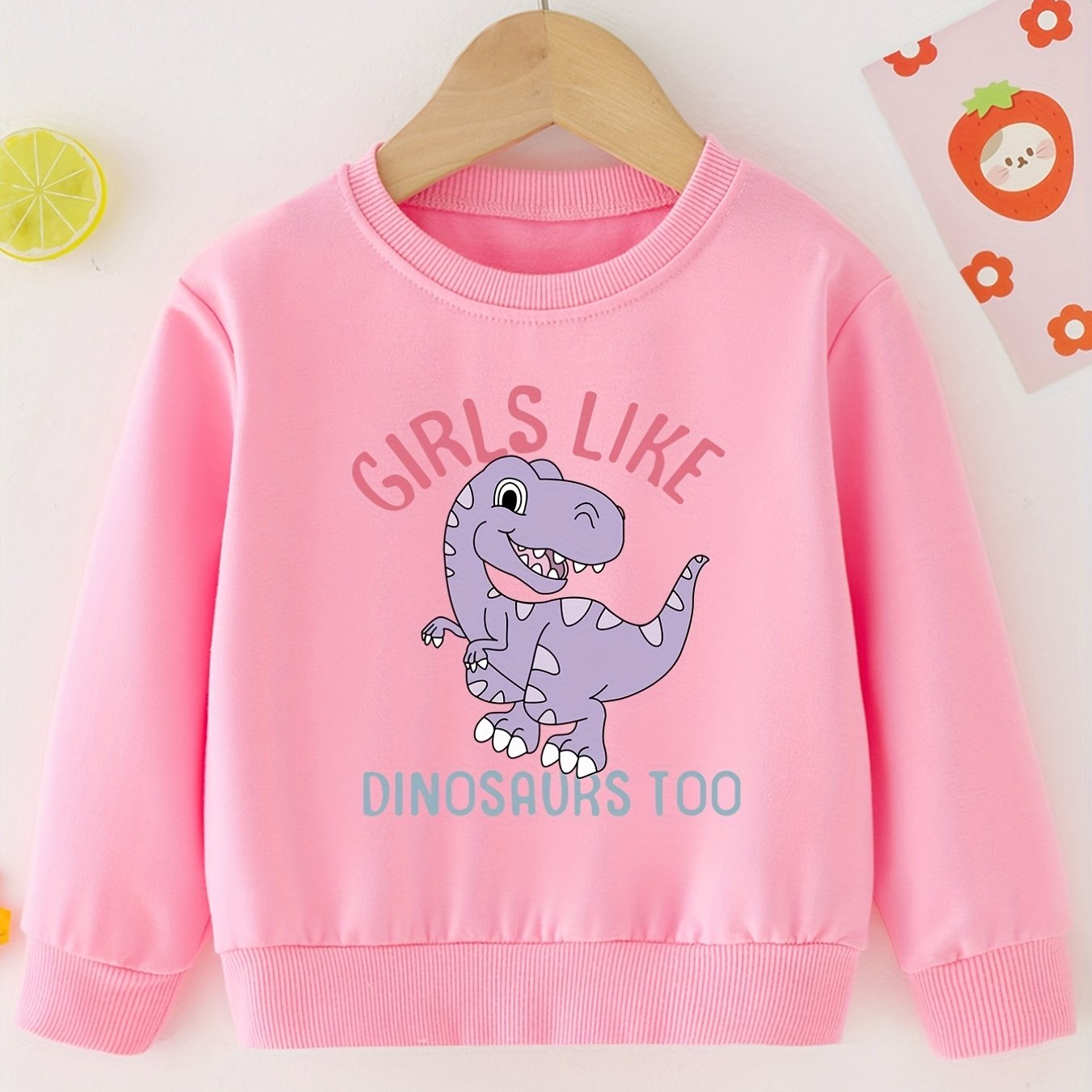 Girls Purple Dinosaur Print Sweatshirt Top for Casual Outfit