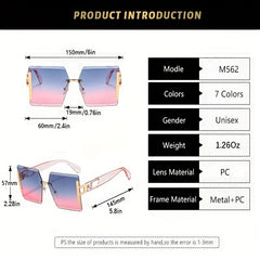 Y2K Oversized Square Sunglasses Gradient Lens Rimless Glasses UV400