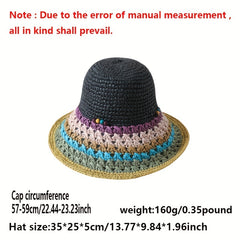 Rainbow Boho Sun Hat Crochet Gradient Bucket Hat Breathable Summer Sunscreen