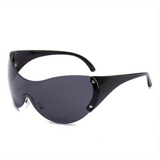 Star Detail Rimless Sports Sunglasses with Glass Box