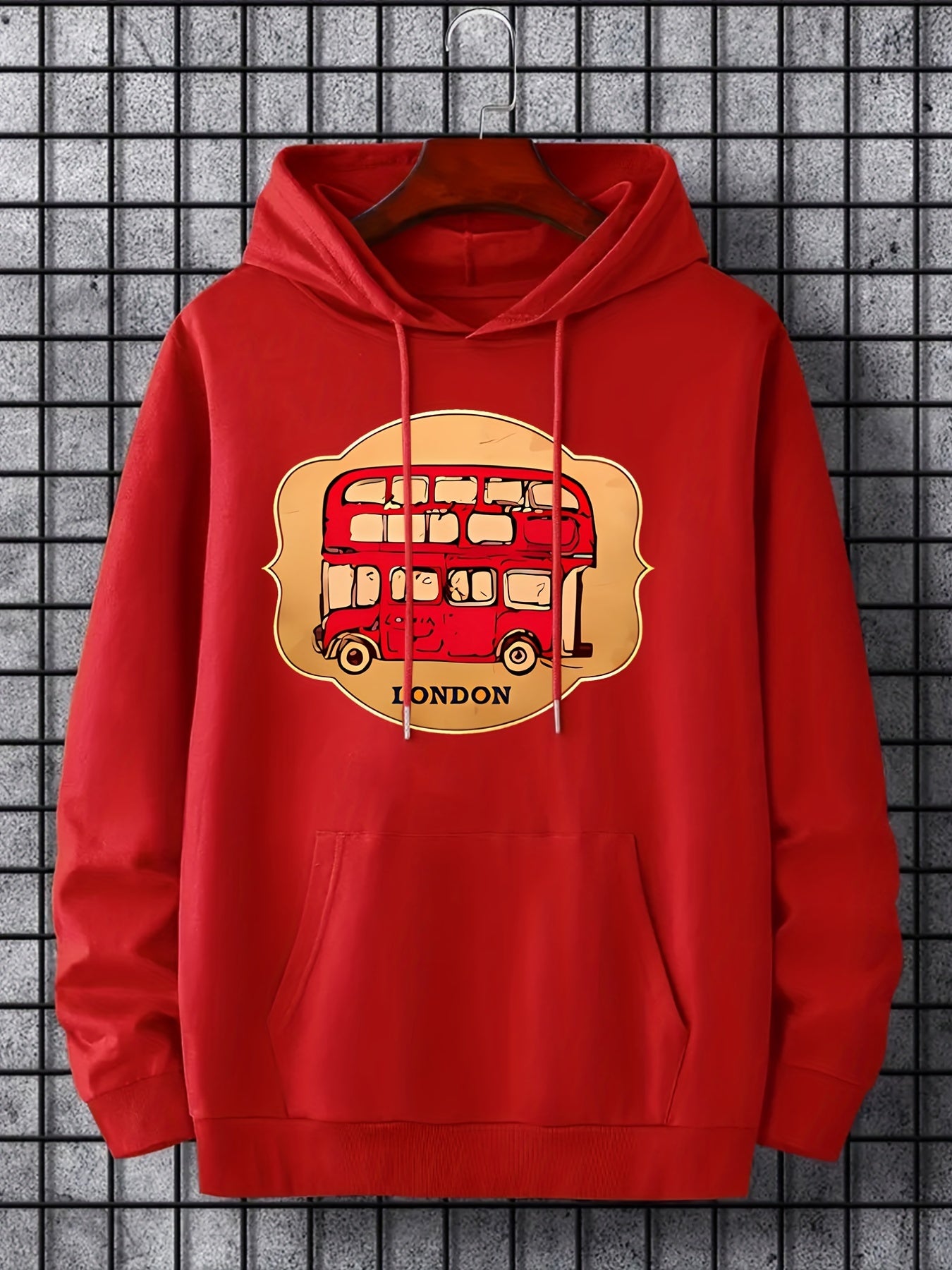 London Double Decker Bus Print Hoodie for Men