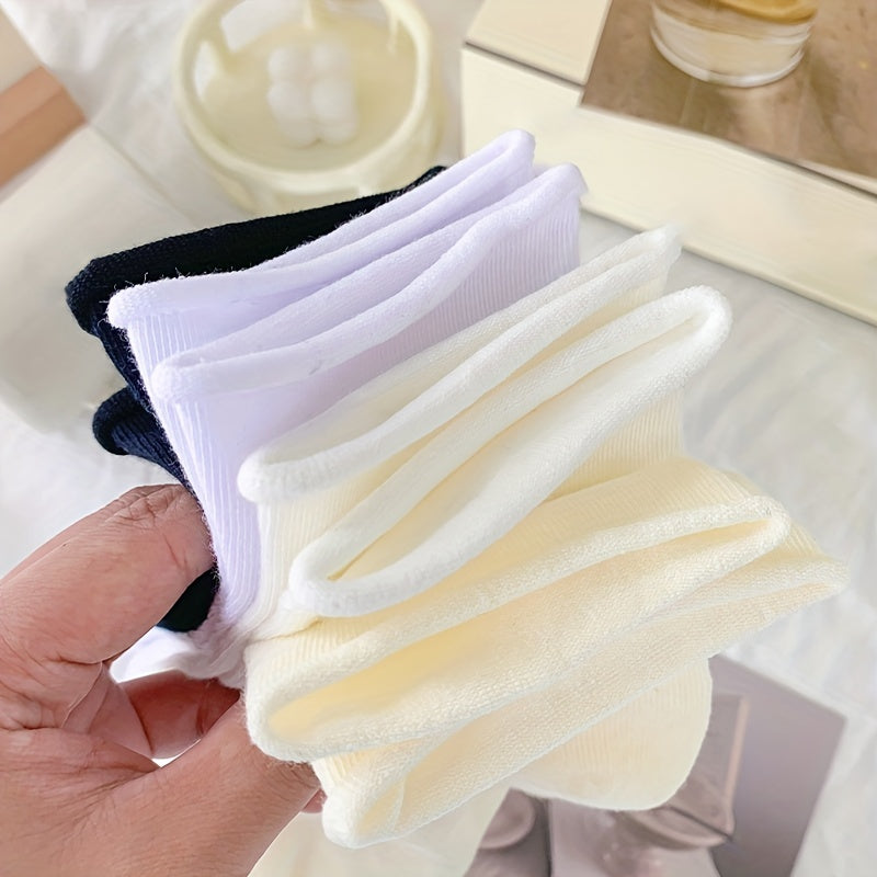 4 Pairs Solid Curling Socks Comfy & Breathable All match Socks Women's Stockings