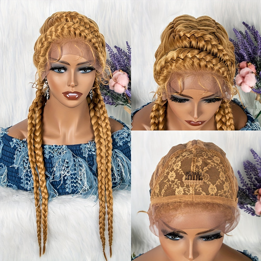 Braided Hair Wigs 4 Strands Dutch Braids Synthetic Lace Front Wigs
