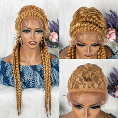Braided Hair Wigs 4 Strands Dutch Braids Synthetic Lace Front Wigs