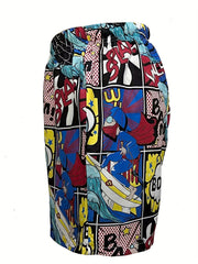 Quick Drying Comics Pattern Swim Trunks Men's Board Shorts Swimwear