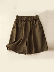 High Waist Solid Pocket Shorts for Women