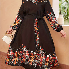 Colorblock Floral Print Long Sleeve Maxi Dress