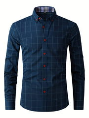Men's Plaid Button Up Shirt for Business Occasions