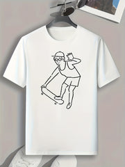 Skateboarder Pattern Print Men's Comfy Sports T-shirt