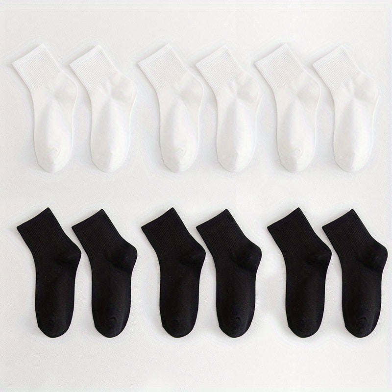 12 Pairs Solid Crew Socks Women's Mid Tube Stockings
